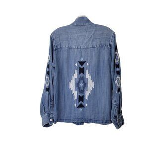 Rails Embroidered Denim Button-Up Shirt Jacket With Aztec Design Women's Extra S